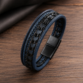Bracelet Homme Multi-Rangs Cuir Tressé – Bleu Marine & Noir
