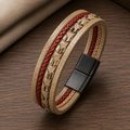 Bracelet homme cuir tressé beige et rouge